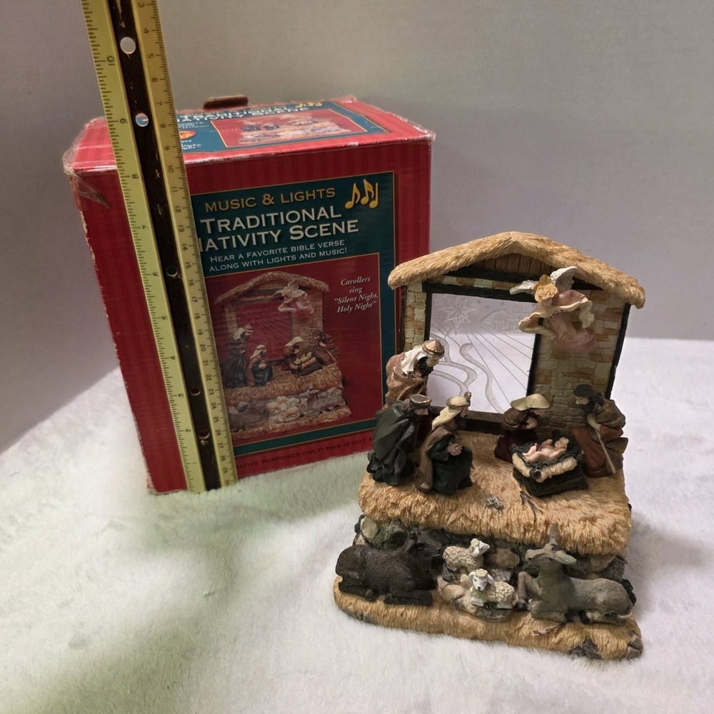 Nativity Scene Figurine with Animals, Lights and Music, Plays Silent Night 1996